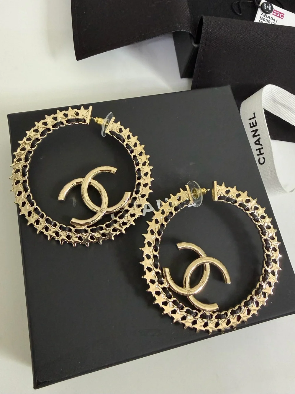 CHANEL Crystal CC Star-Edged Hoop Earrings